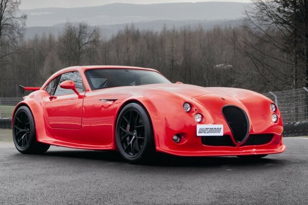 Red sports car on an autumn day