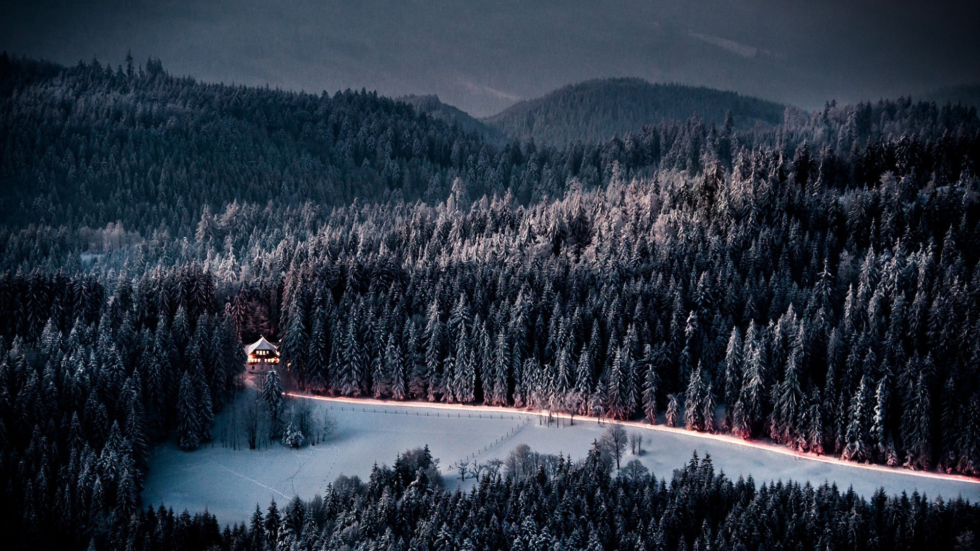 forêt neige bois hiver montagnes bois evergreen conifères scénique paysage extérieur lumière du jour froid voyage