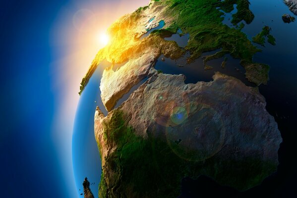 The globe. Favorite planet. Sunrise. Our planet