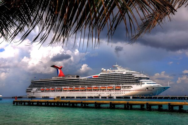 Cruise ship in the parking lot near the marina