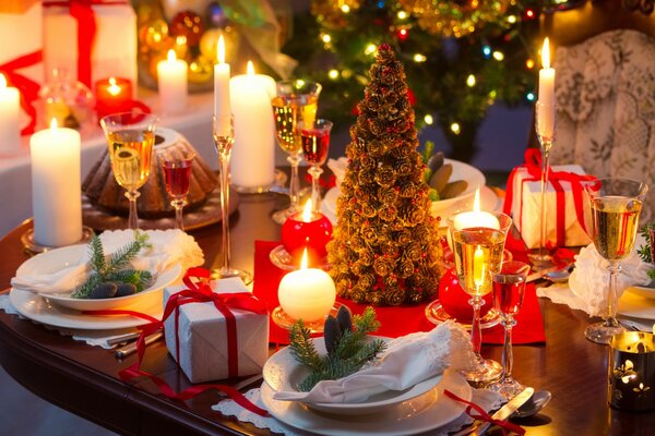 Beautiful New Year s table with candles