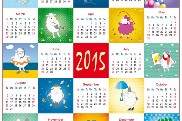 Lustiger Kalender für 2015 mit Cartoon-Schafen