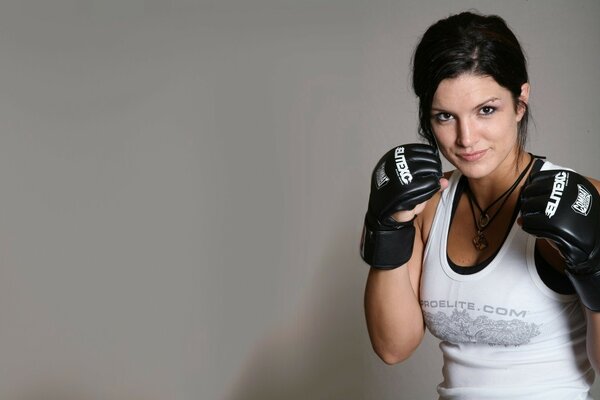 Female athlete in a white T-shirt