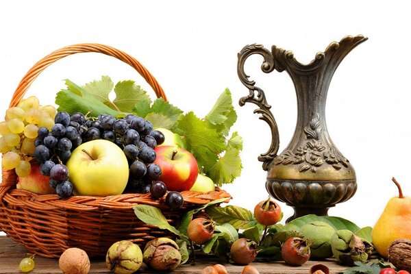 Still life of fruit and decanter