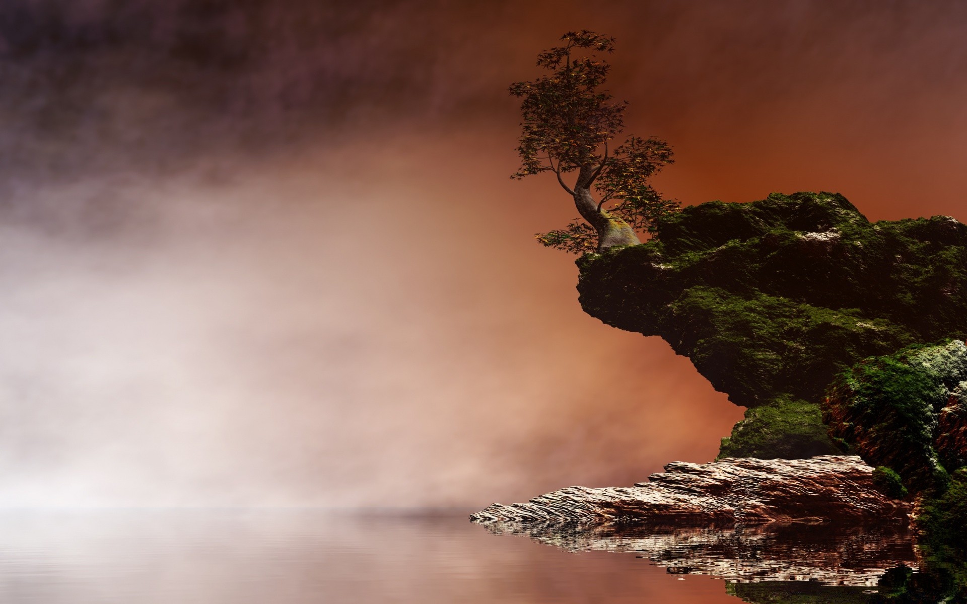 3d graphics sunset landscape nature water tree outdoors fog dawn sky travel mist evening sun daylight light dusk