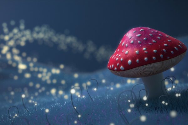 Fly agaric in a clearing. 3D graphics