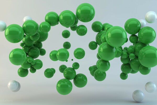 White and green molecules. Bright chemical elements 3d