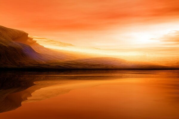 Amanhecer sobre o lago