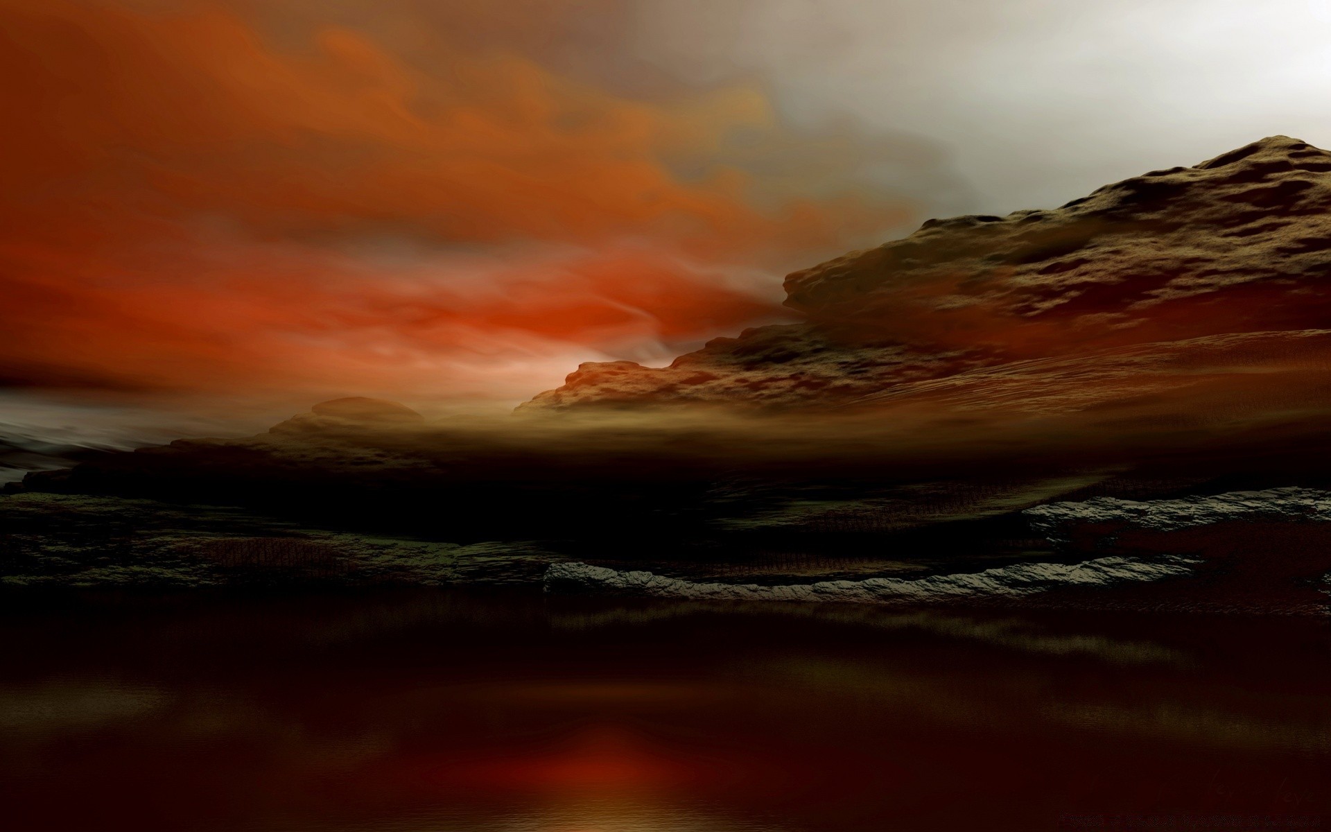3d графика закат рассвет вечером воды сумрак пляж шторм море океан пейзаж небо