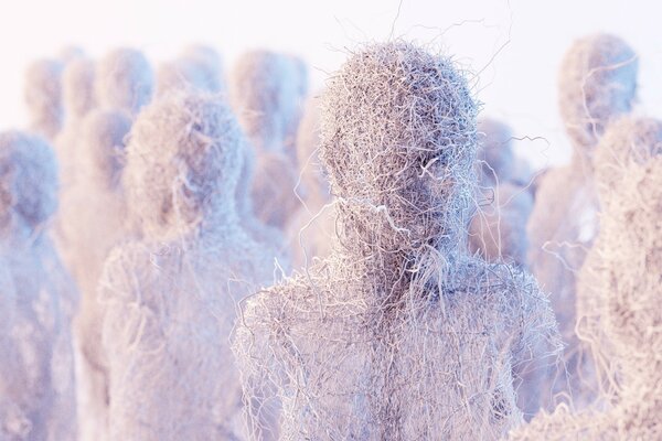 Models of frozen people with frost