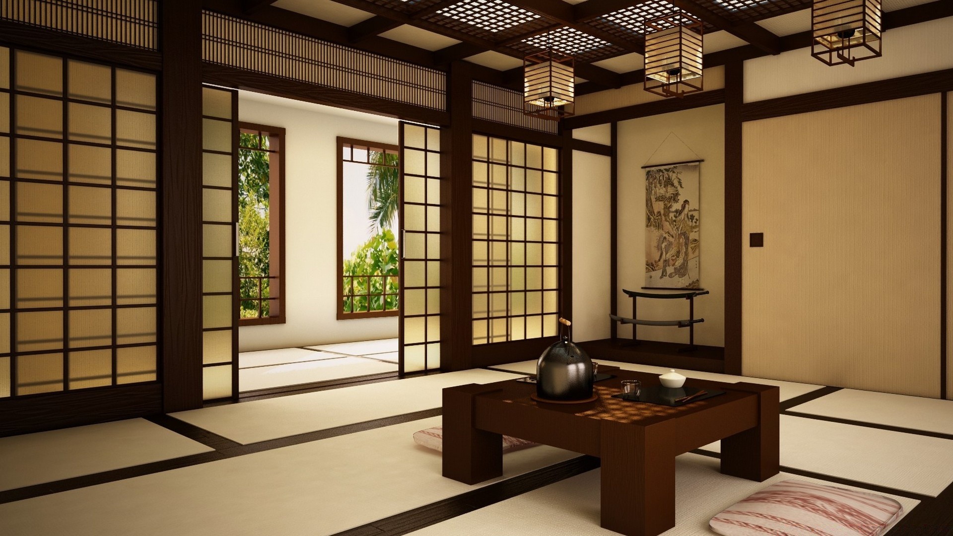 интерьер япония дом картина interior Japan the house picture бесплатно
