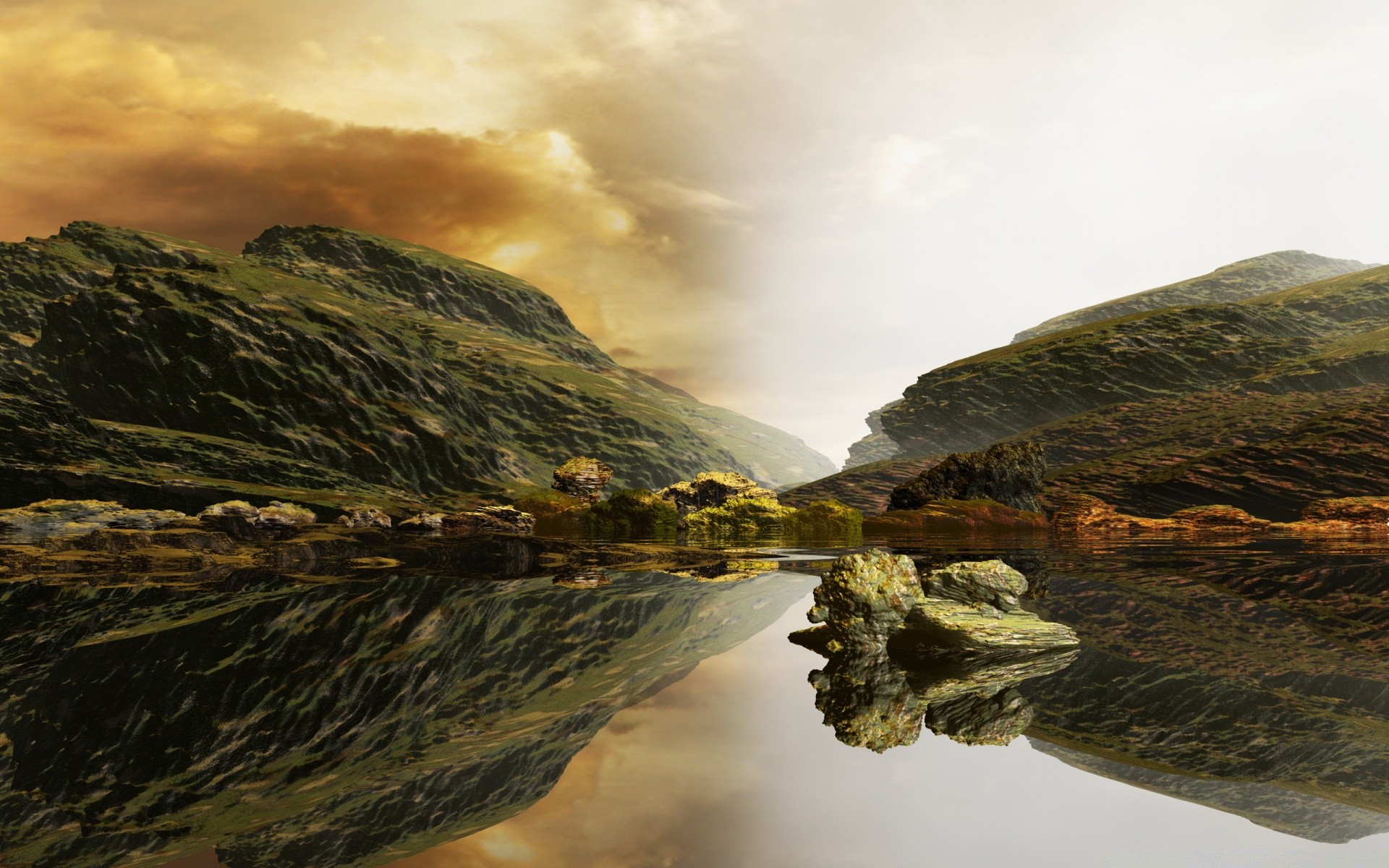 3d-grafik wasser reflexion landschaft natur berge reisen see fluss im freien sonnenuntergang rock morgendämmerung meer meer himmel