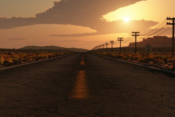 Foto de la carretera con puesta de sol al amanecer