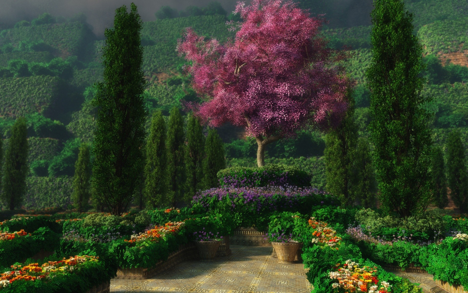 3d graphics tree garden flower nature outdoors landscape leaf summer park wood flora scenic