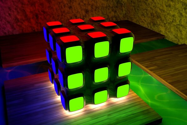 Parlayan Rubik küpü kırmızı mavi yeşil