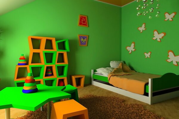 Chambre d enfants mur vert