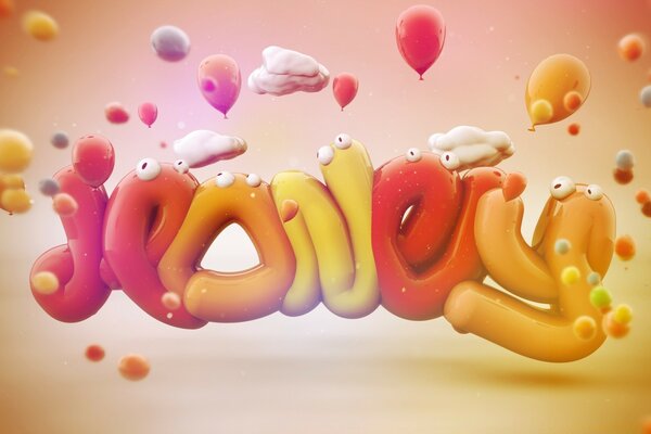 3D graphics with balloons and clouds