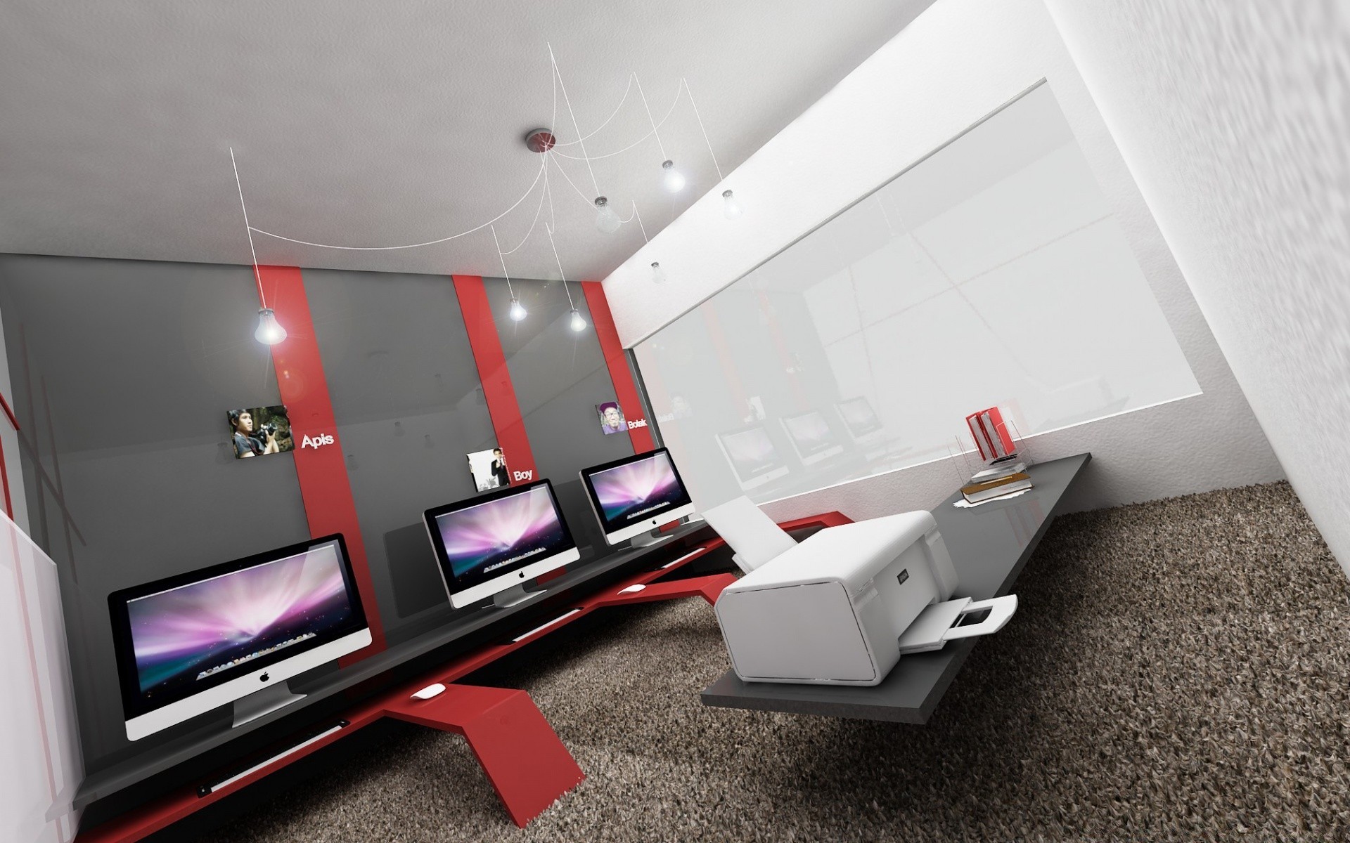 gráficos 3d habitación interior negocio muebles tecnología