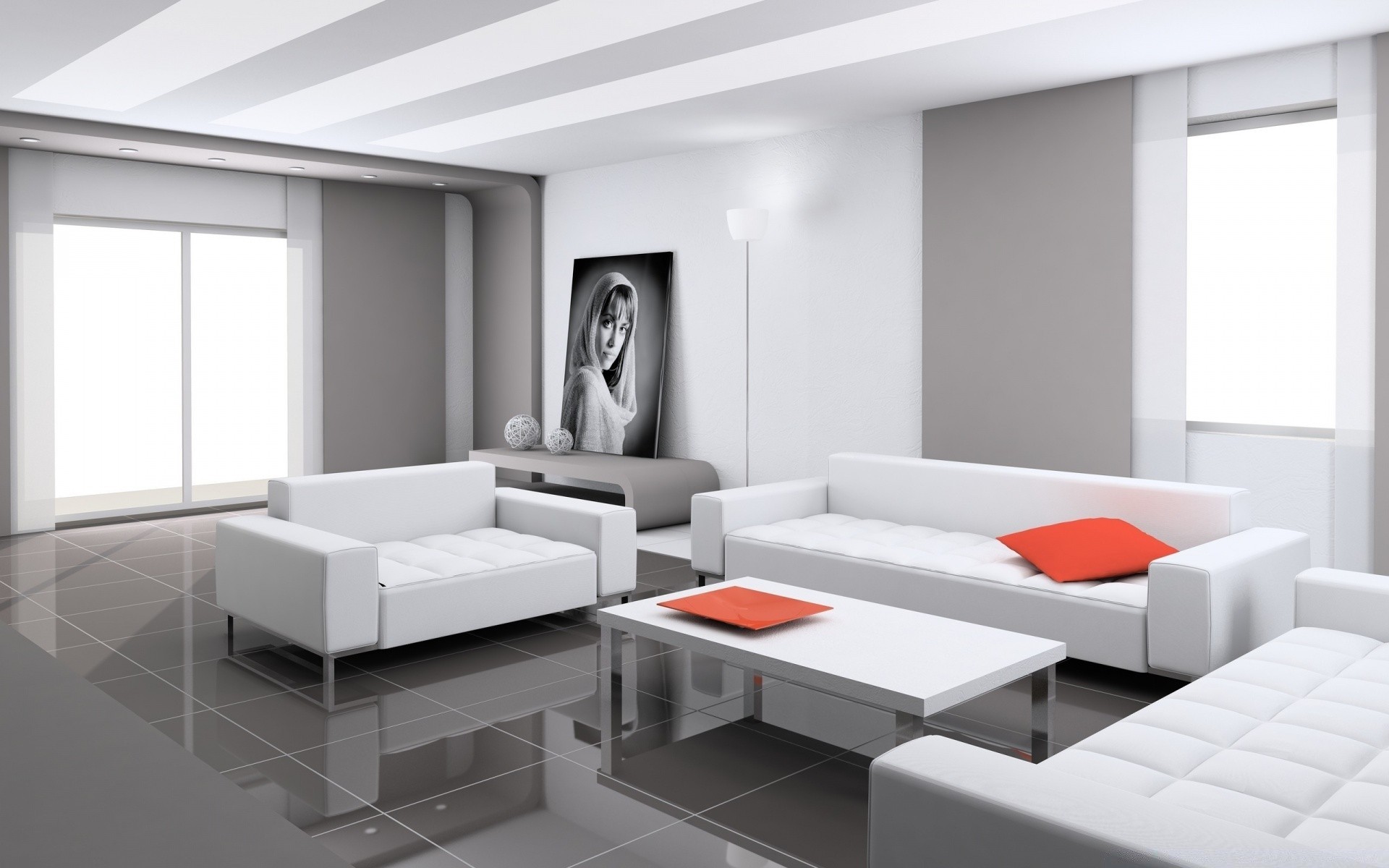 gráficos 3d habitación muebles interior moderno sofá diseño de interiores lugar apartamento familia ventanas minimalista