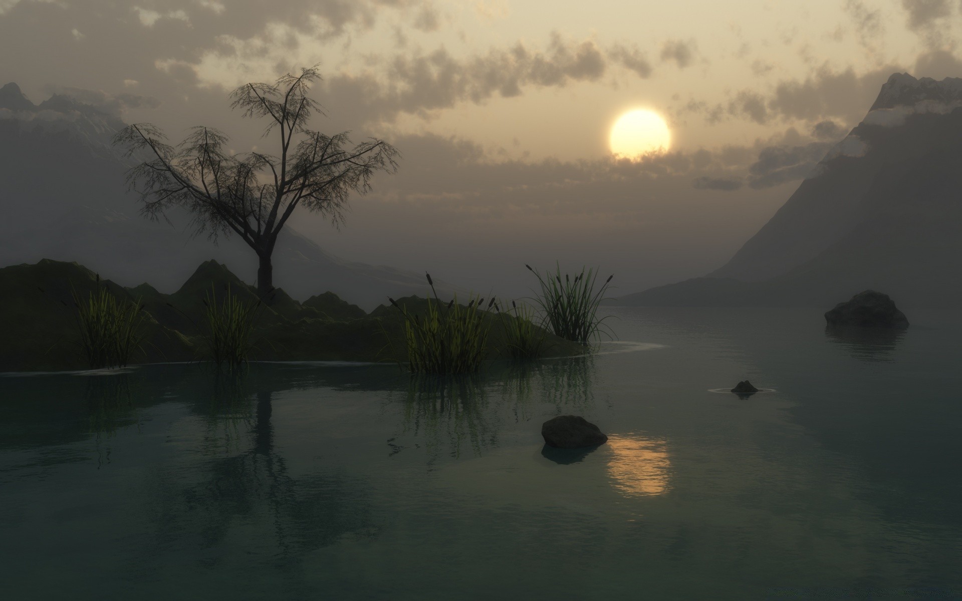 gráficos en 3d amanecer agua puesta de sol niebla lago paisaje árbol niebla reflexión noche crepúsculo río iluminado luz naturaleza sol viajes tiempo al aire libre