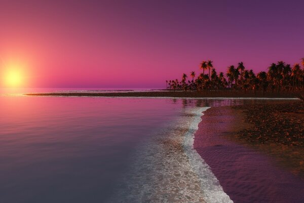 Crimson sunset with reflection in the water