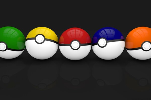 Cinco bolas de Pokemon de colores