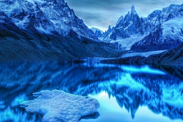 Landscape of a winter mountain lake