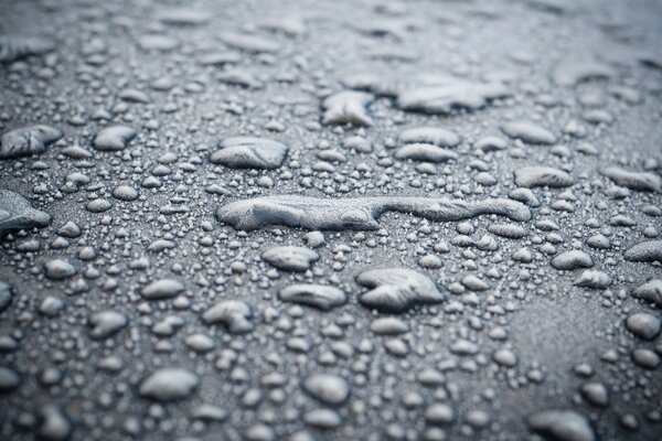 Fotografia Macro da superfície da terra seca sobre a qual caíram as primeiras gotas de chuva