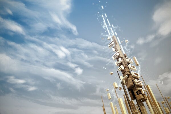 Futuristic tower goes into the endless sky