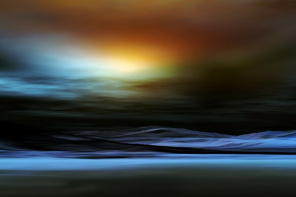 Dibujo abstracto puesta de sol y mar