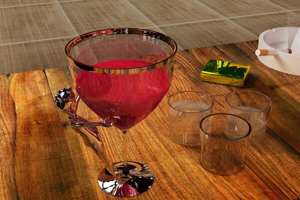 Still life of wine and cigarette glasses