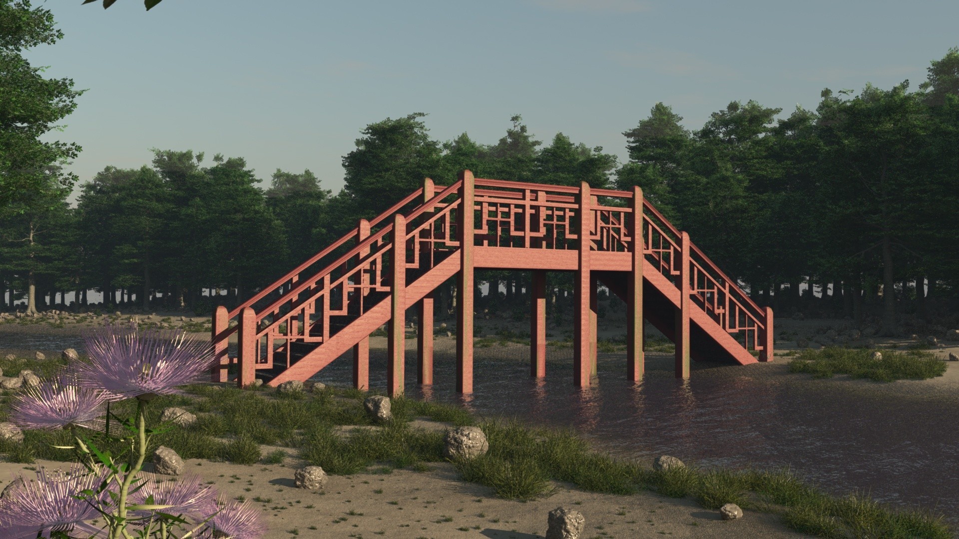 3d-grafik im freien wasser architektur reisen holz natur sommer himmel baum brücke