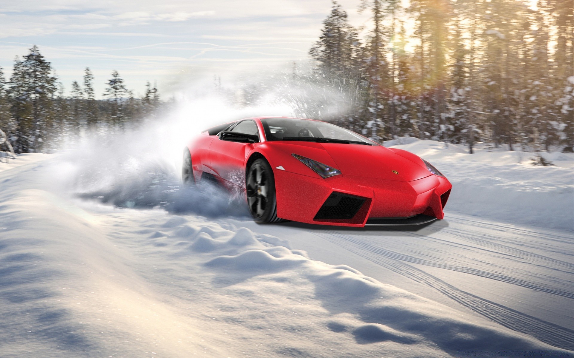 графика автомобиль красный спортивный снег зима бесплатно