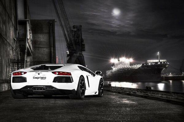 Racing sports car on the pier