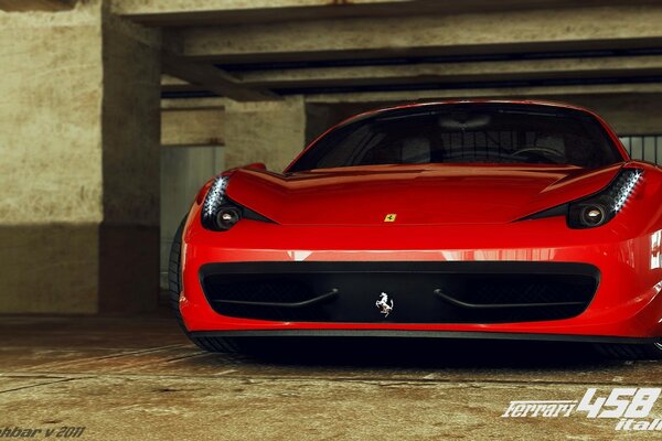 Hermoso Ferrari rojo de pie en el estacionamiento