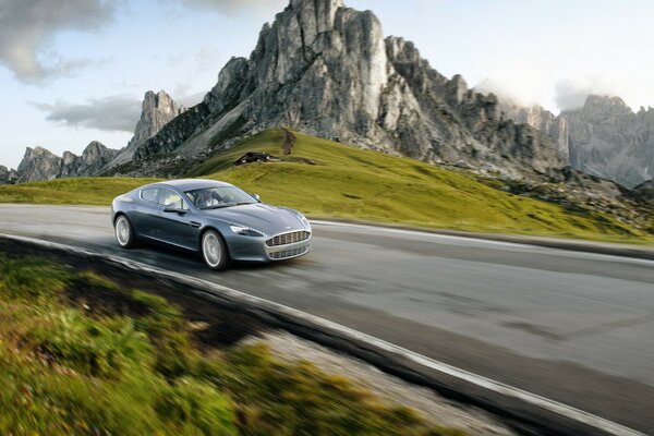 Racing along the mountain road by car