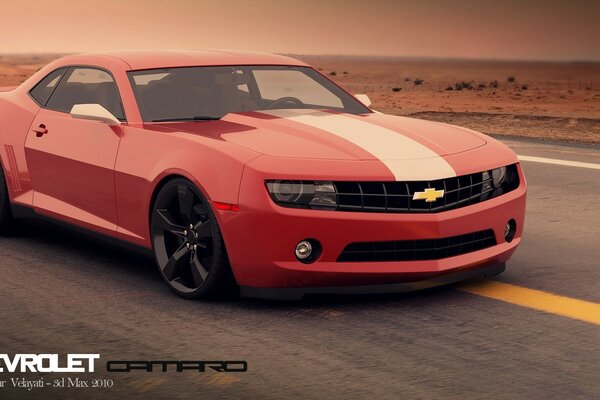 Red sports car in the desert