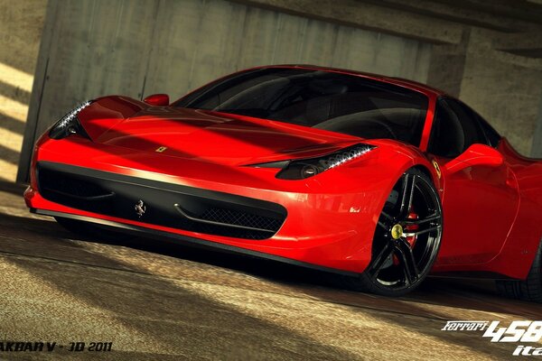 Red sports car in the tunnels