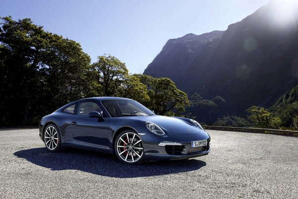 Sports car on the background of mountains