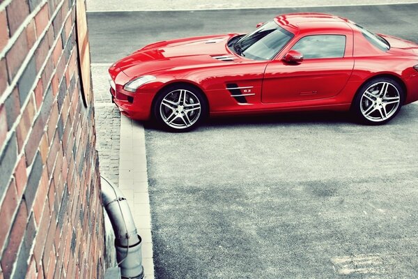 Bright red modern car