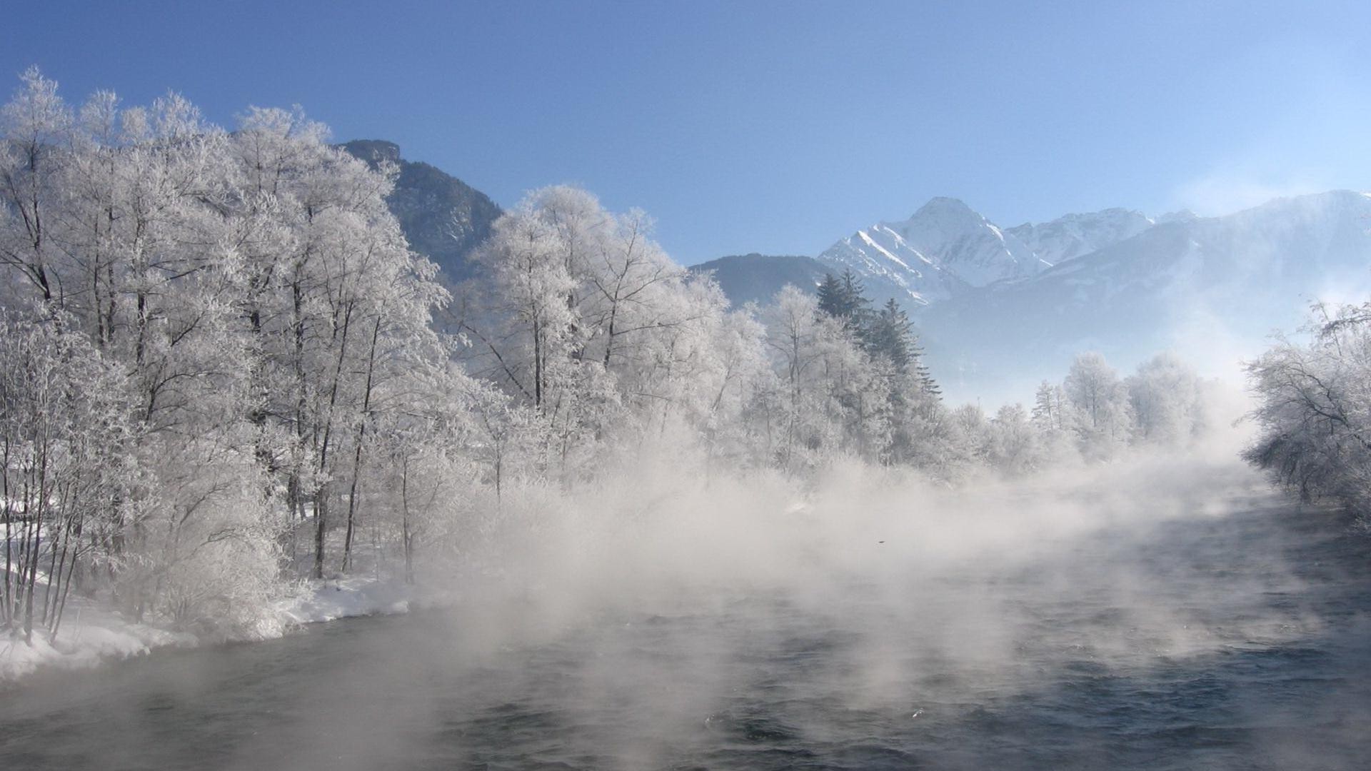 rivers ponds and streams fog landscape snow winter nature mist water travel sky mountain outdoors cold wood ice tree weather