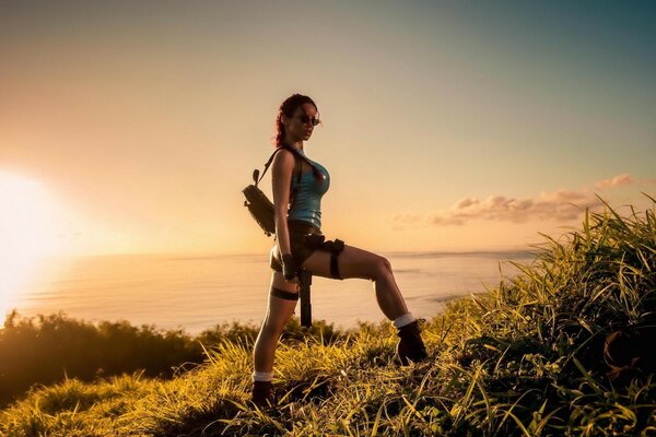 Lara Croft on vacation by the sea