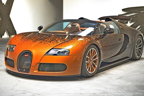 Orange sports car in the pavilion