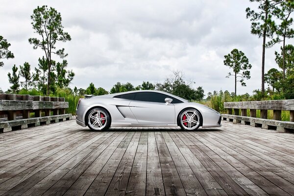 Grey car on a landscape landscape