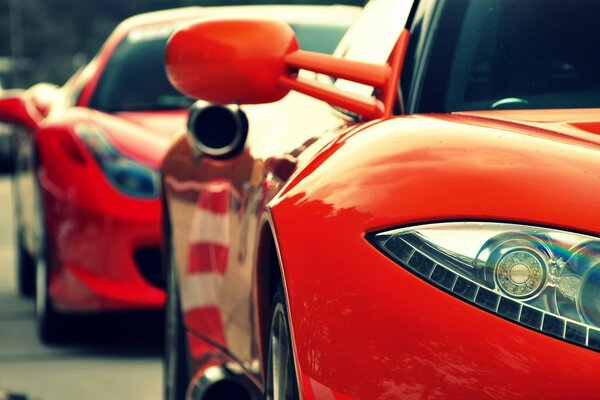 Red car with side mirror