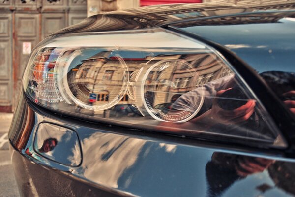 Car headlight, reflection photo