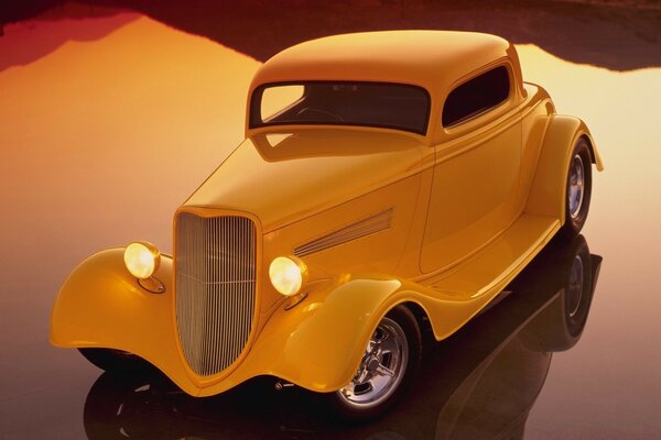 Hand-drawn yellow vintage car