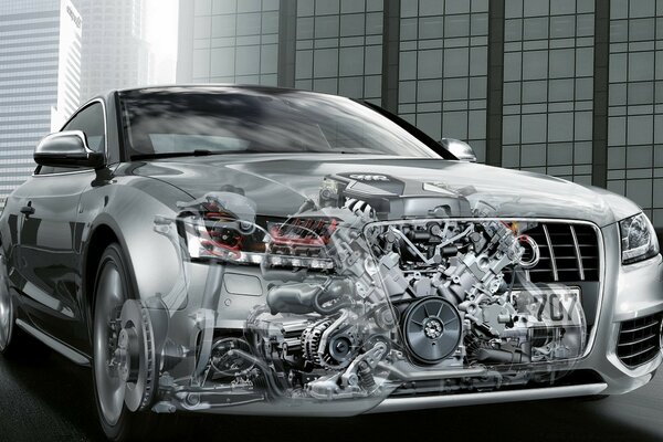 Audi A5 photo of a car with a translucent engine