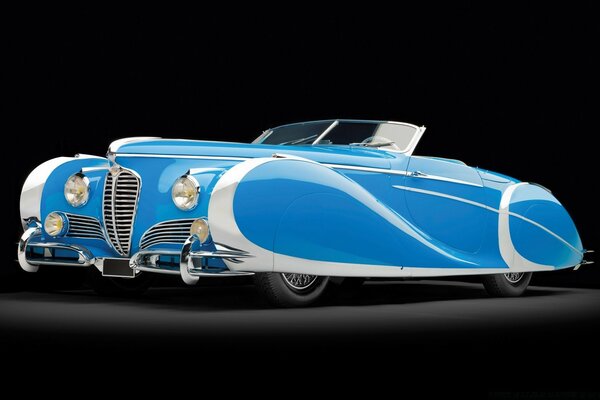 Blue retro car with white stripe