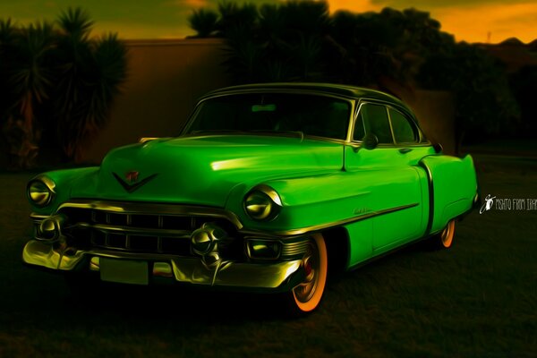 Exhibition of retro cars. Green car